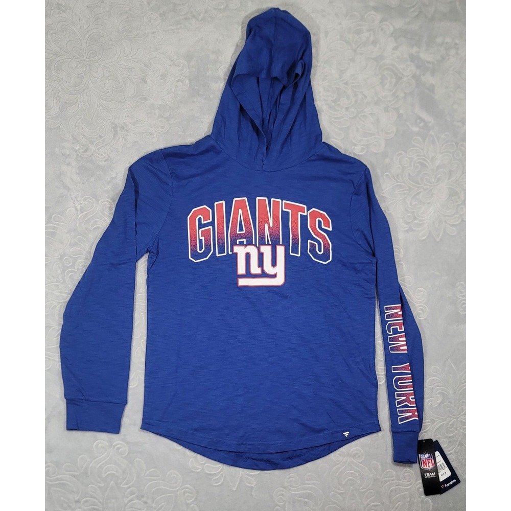 New York Giants Fanatics Front Runner Long Sleeve Hooded Blue T-Shirt Medium